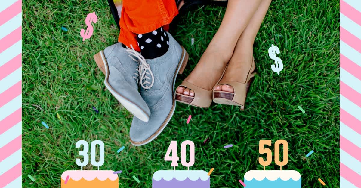 male and female feet in grass - how much should you save at every age