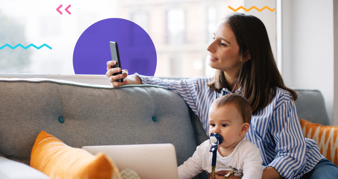 woman on cell phone with baby - best organization apps for moms and new parents