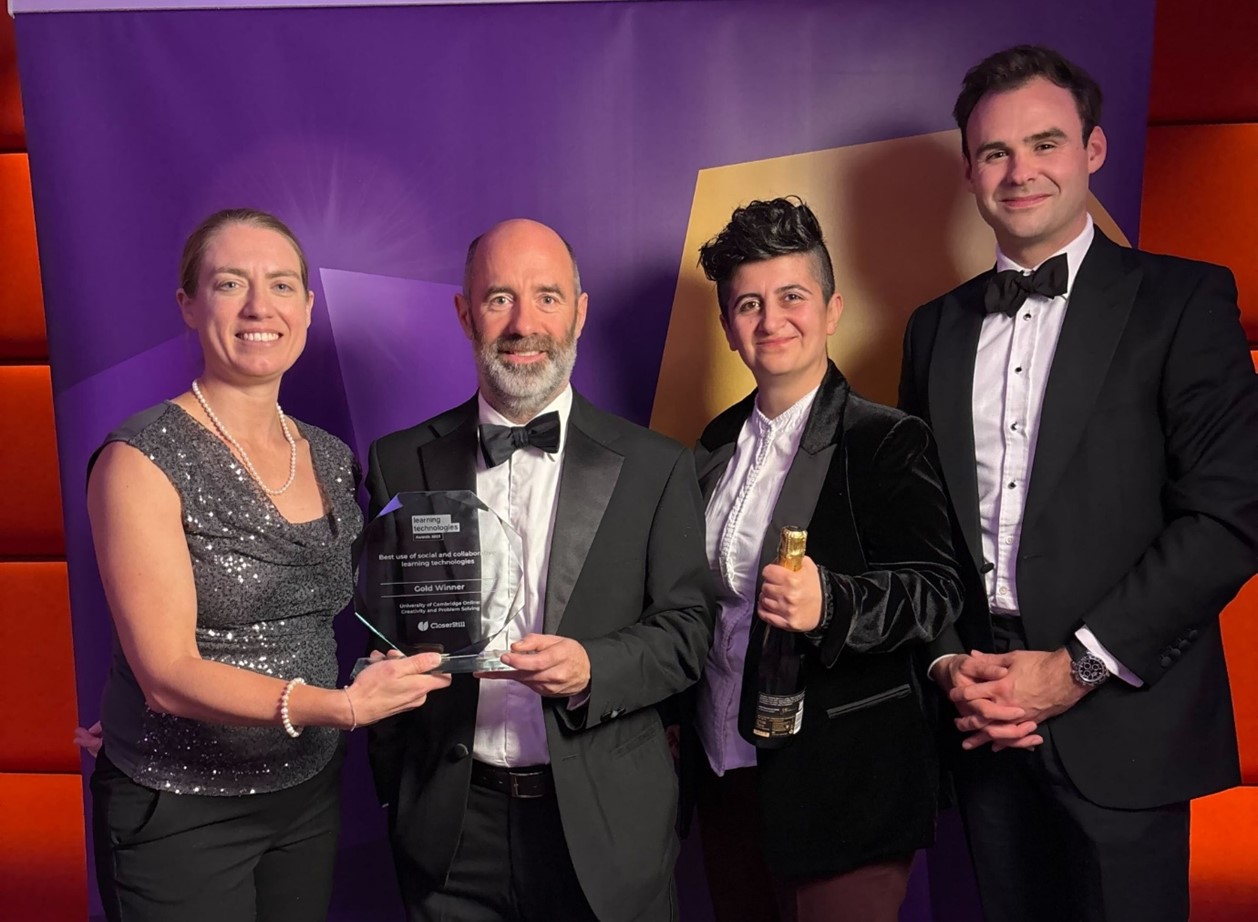 From left to right: Emily Tannert Patterson (Senior Learning Designer, Cambridge Advance Online), Nathan Crilly (Professor of Design at the University of Cambridge), Asli Derya (Learning Proposition Director, Cambridge Advance Online), Andrew Pittams (Commercial Director, Cambridge Advance Online)