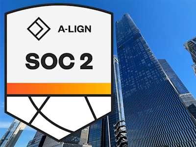 A-LIGN Soc 2 Type 2 Certification 2023 - badge on photo of Hudson Yards, NYC