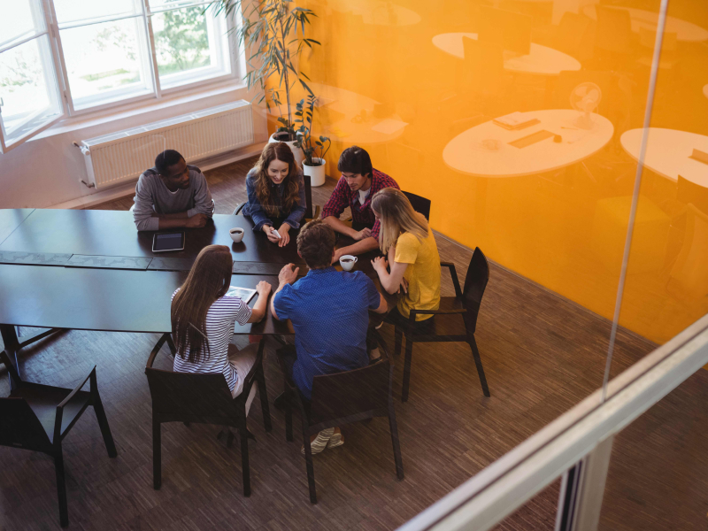 A group of people chatting