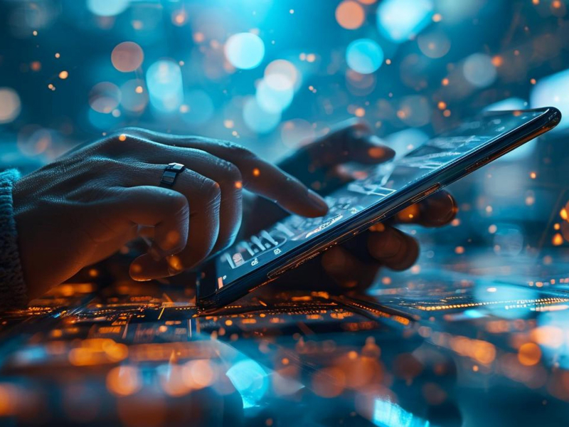 A hand tapping on a tablet