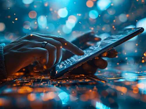 A hand tapping on a tablet