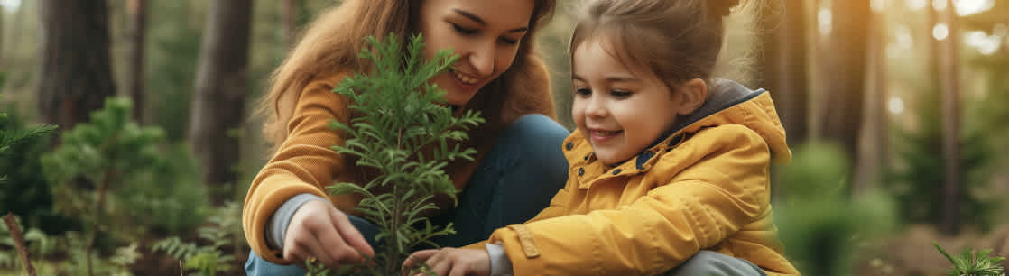 A woman and a girl planting a tree
