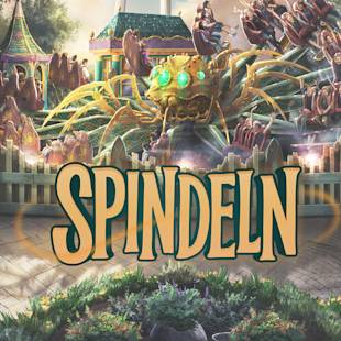 I nöjesparken "Spindeln" finns en stor mekanisk spindel som omges av snurrande säten med åkande passagerare.