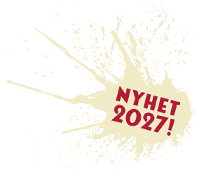 Beige färgstänk med röd text som lyder ”NYHET 2027!” på vit bakgrund.