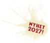 Beige färgstänk med röd text som lyder ”NYHET 2027!” på vit bakgrund.
