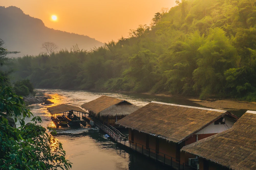 Wooden,Jungle,Raft,In,Kanchanaburi,,Thailand