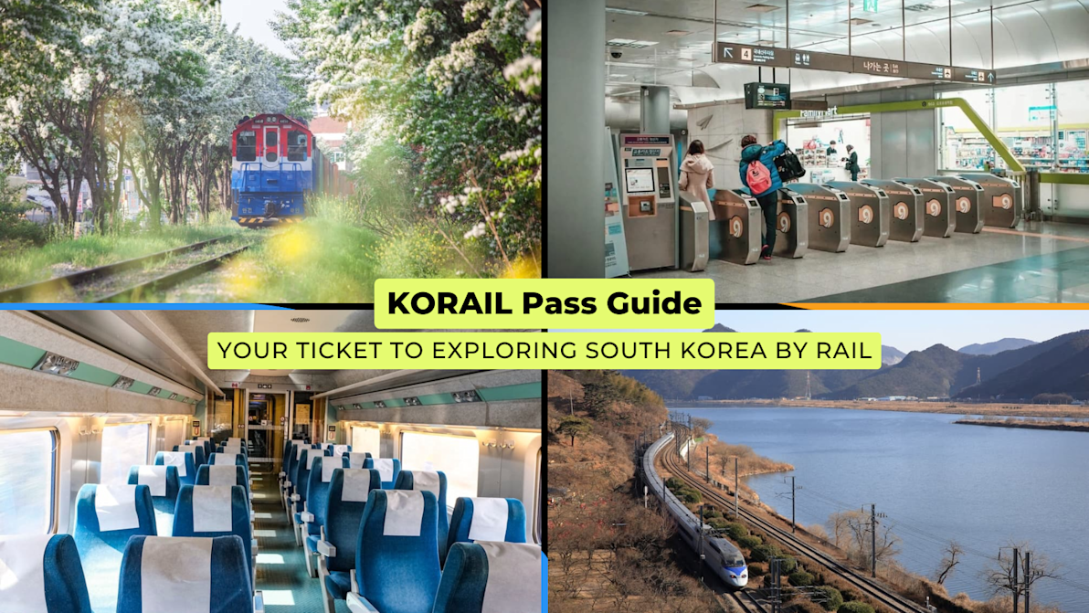 Collage featuring Korean trains, KTX interior, and mobile booking imagery, used as the cover for a 2026 KORAIL Pass travel guide.
