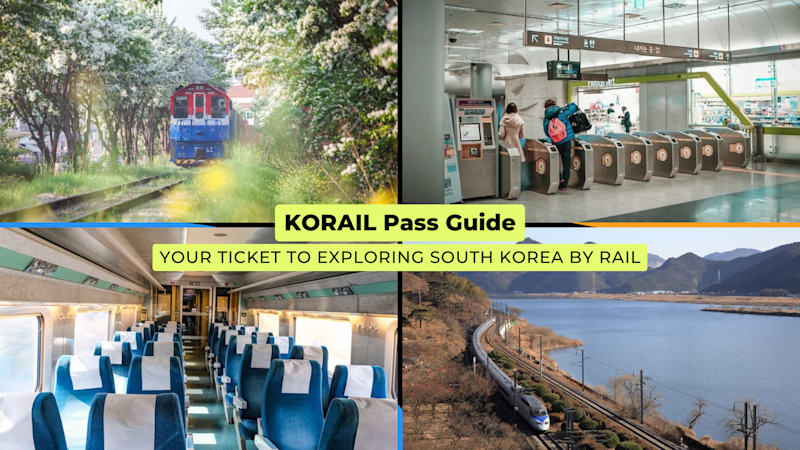 Collage featuring Korean trains, KTX interior, and mobile booking imagery, used as the cover for a 2026 KORAIL Pass travel guide.