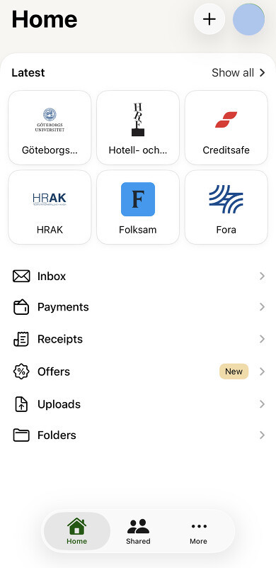Kivra app home screen showing incoming documents