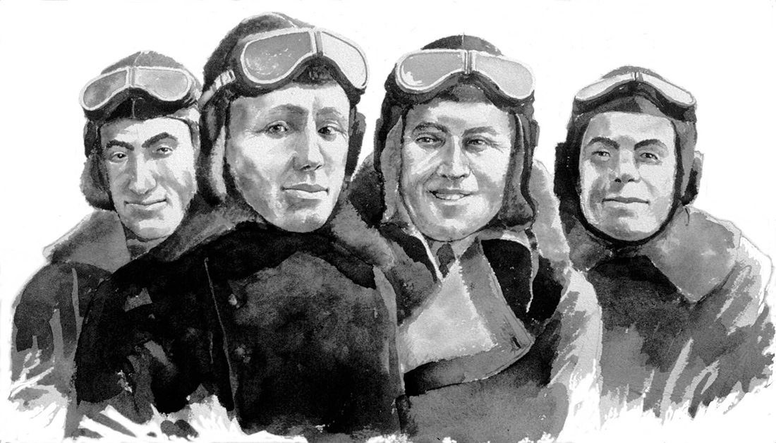 The Vickers Vimy crew L to R:
Jim Bennett, Sir Ross Smith, Sir Keith Smith, Wally Shiers