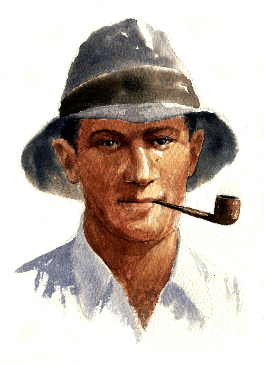 Wilmot Hudson Fysh shown in this sketch as a young man when he helped survey an air-route from Darwin to the Southern States of Australia during 1919.