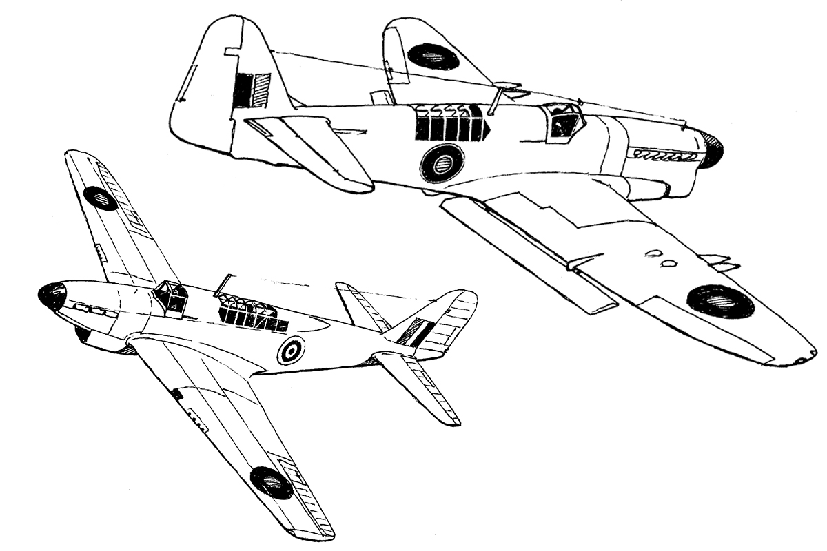 Above left: The Fairey Fulmar carrier-borne fighter, 1940.
Above right: The Fairey Firefly Mk I with its Youngman flaps extended, 1941.