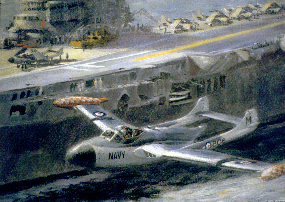 805 Sqdn RAN Sea Venom makes a low pass over HMAS Melbourne