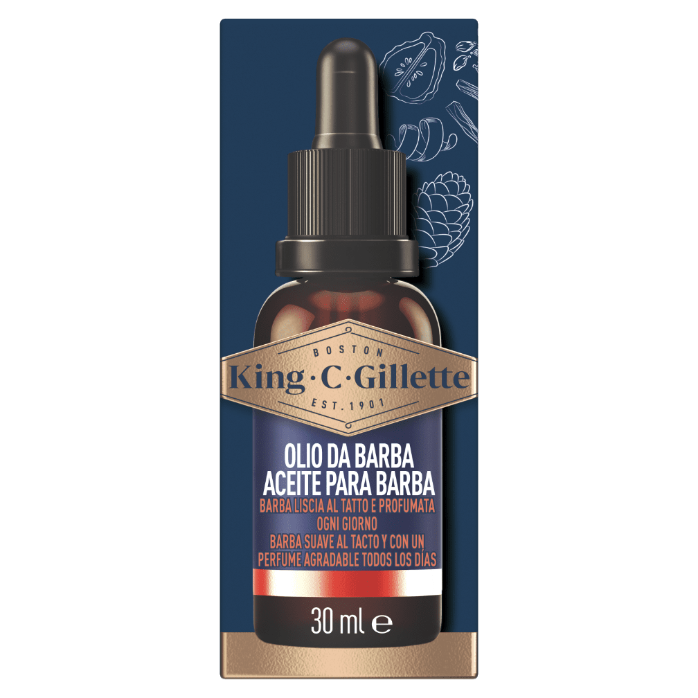 Olio Da Barba King C. Gillette Con Olio di Avocado, Olio di Mandorle Dolci e Olio Di Argan