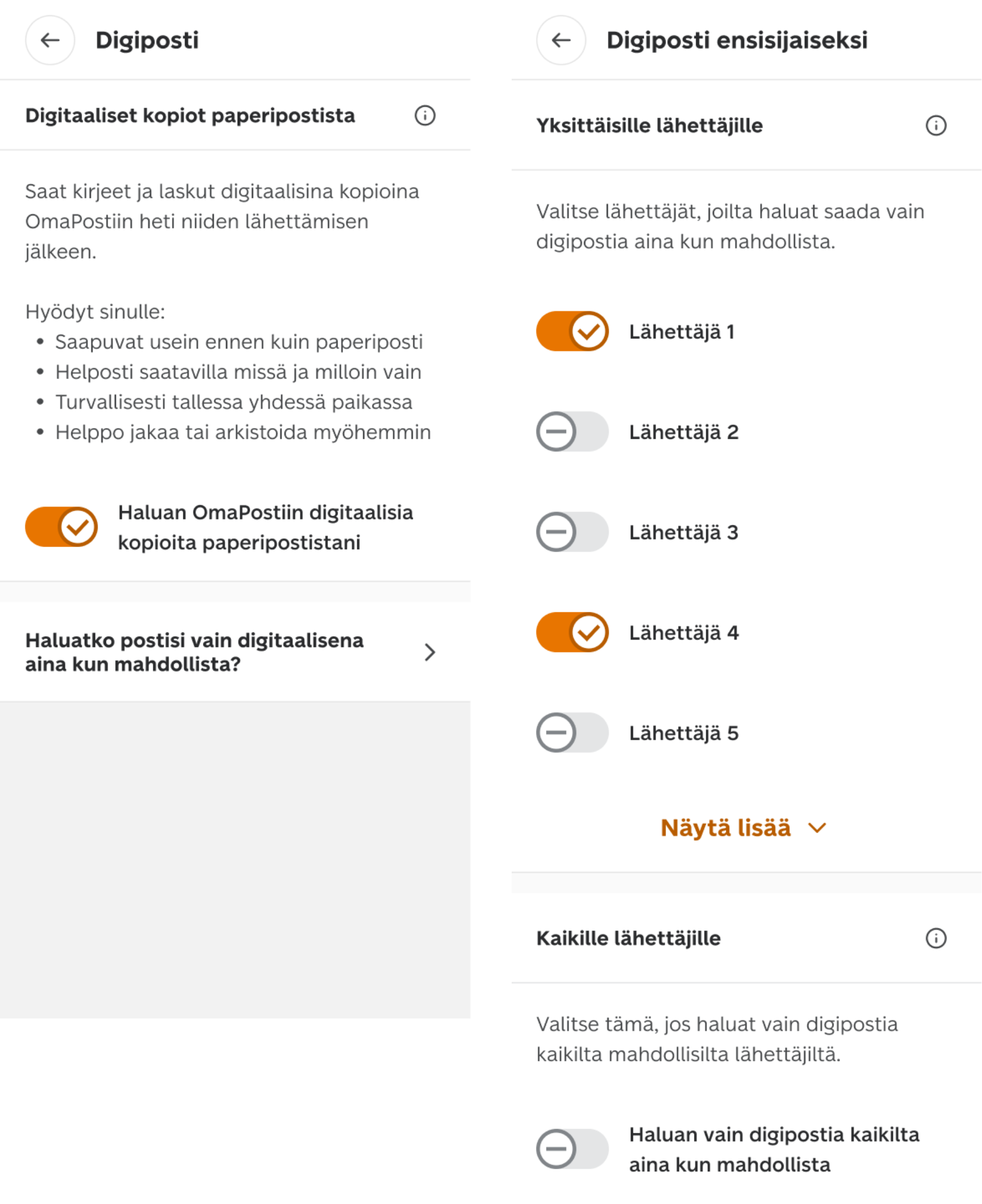 Kuva OmaPosti-sovelluksesta.