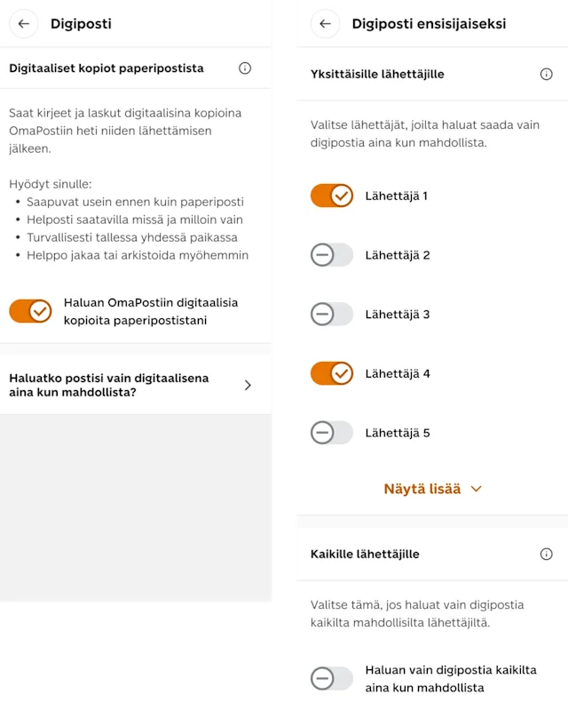 Kuva OmaPosti-sovelluksesta.