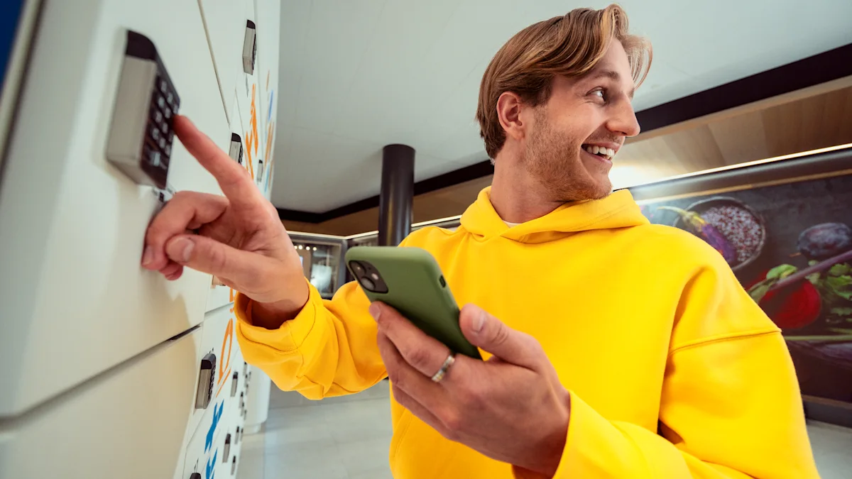 A smiling customer at a SmartPosti locker.