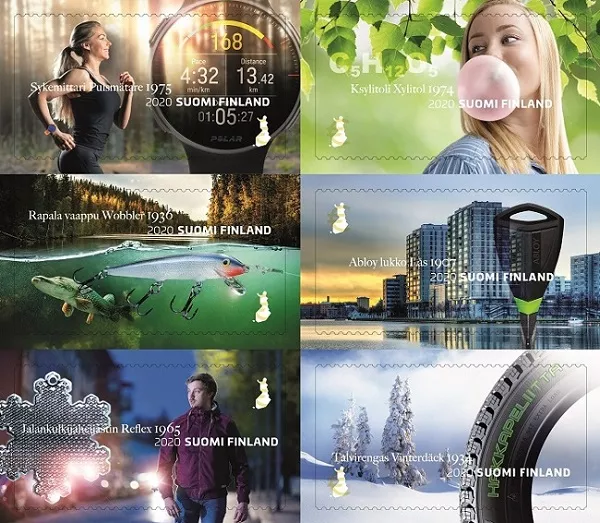 The Made in Finland stamp booklet contains six domestic no-value indicator stamps.