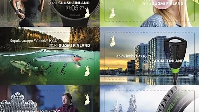 The Made in Finland stamp booklet contains six domestic no-value indicator stamps.