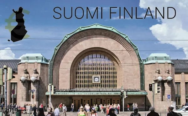The Helsinki central railway station in a stamp