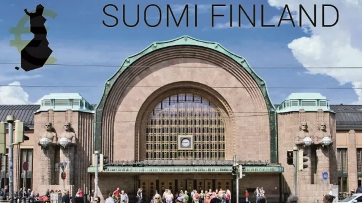 The Helsinki central railway station in a stamp