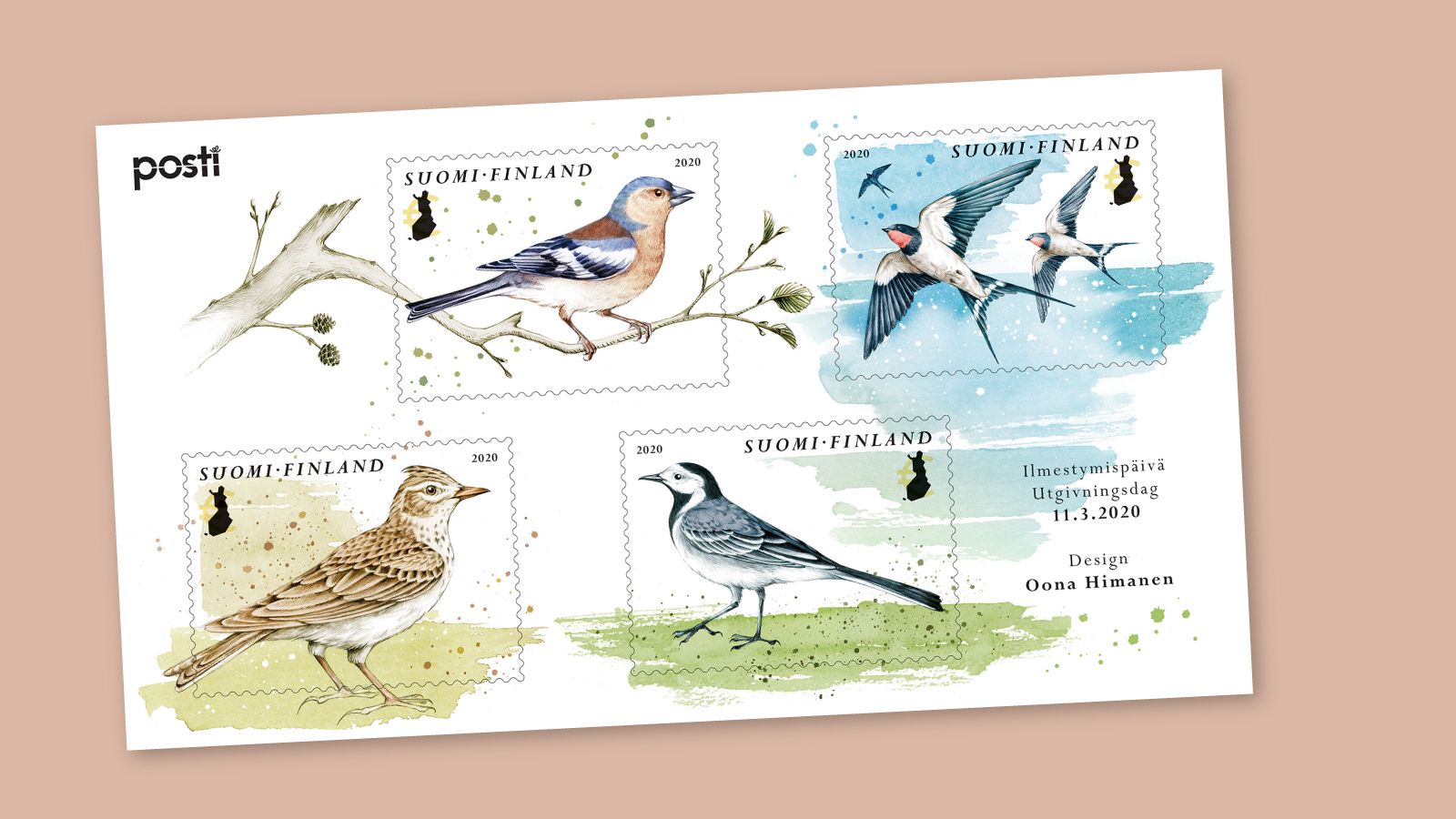 Kevätlorulinnut lensivät postimerkkeihin