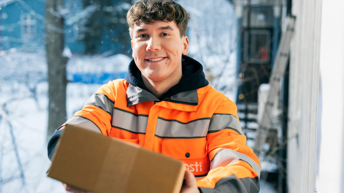 Posti's employee holding a package