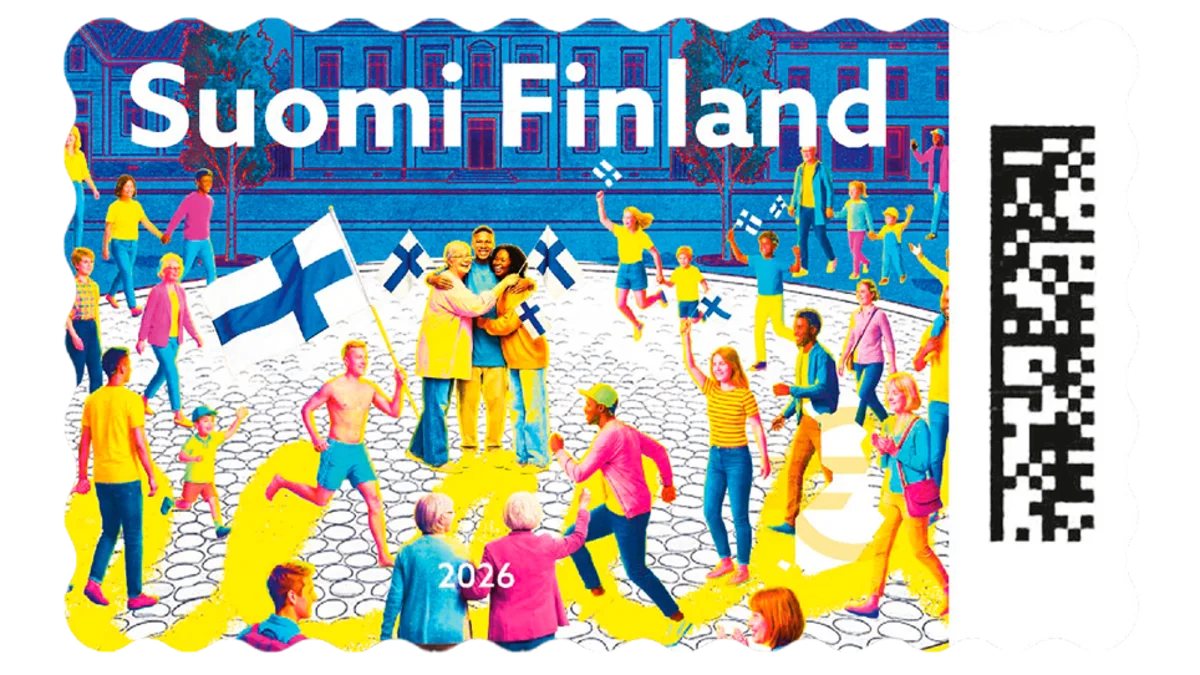 Finländare som firar med finska flaggor