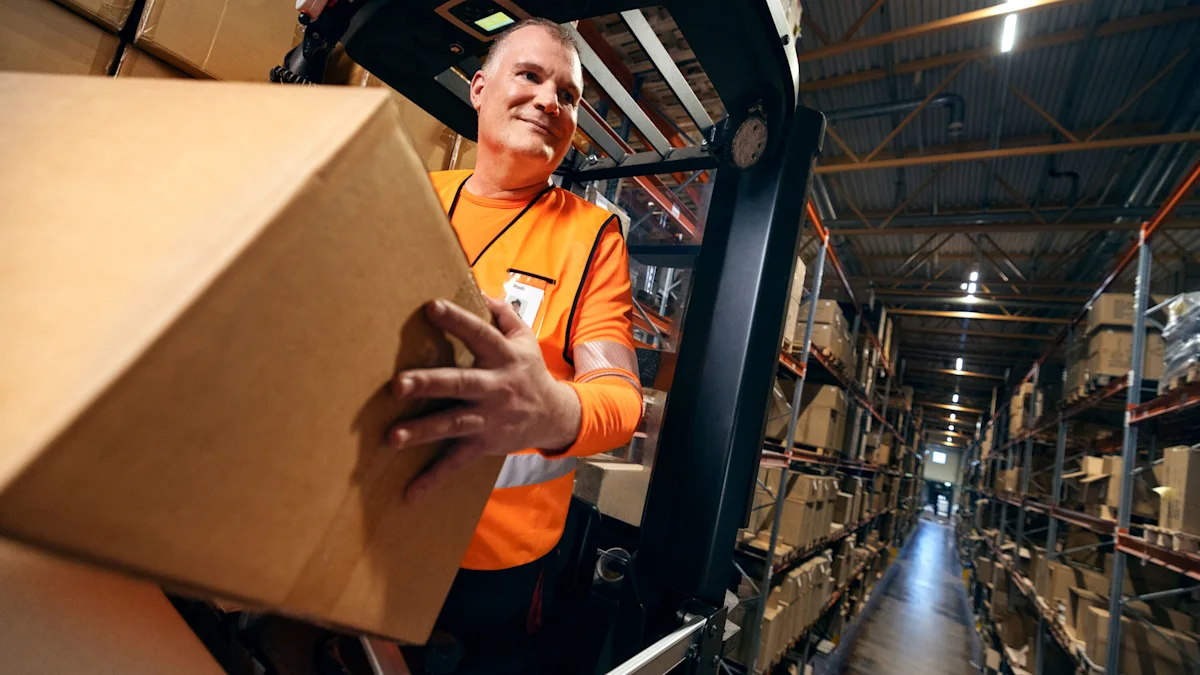 Posti staff managing a forklift