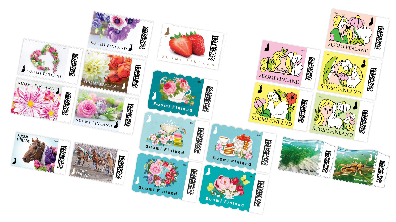 Blommor, vårdrömmar och sommarsmak på frimärken som ges ut i början 2024