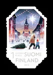 The portrait-oriented Christmas Street shows a father and child on the way to pick up a Christmas tree.