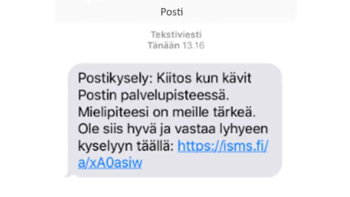Esimerkki Postin lähettämästä viestistä.