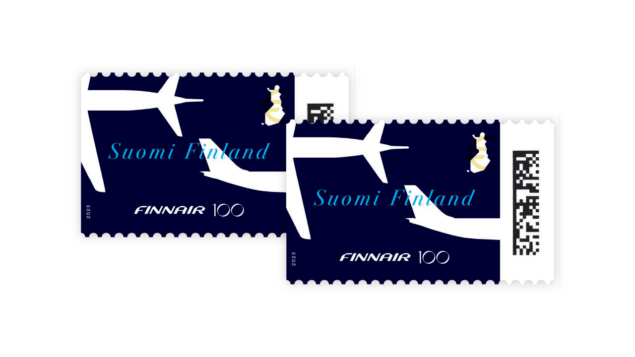 Familiar shades of blue and white on Finnair’s 100th anniversary stamp
