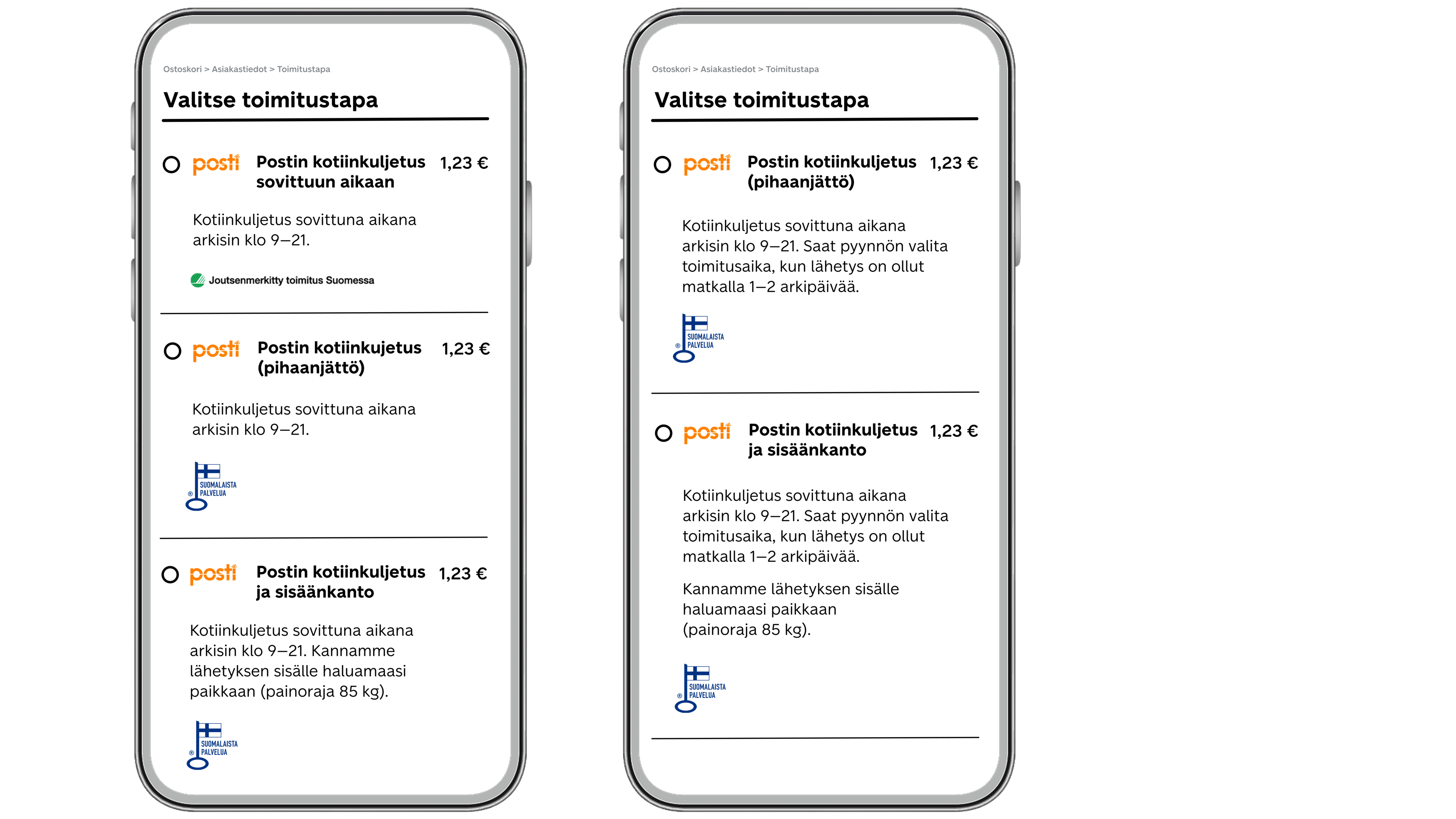 Checkout-toimitukset kuluttajille mallikuvat tekstistä
