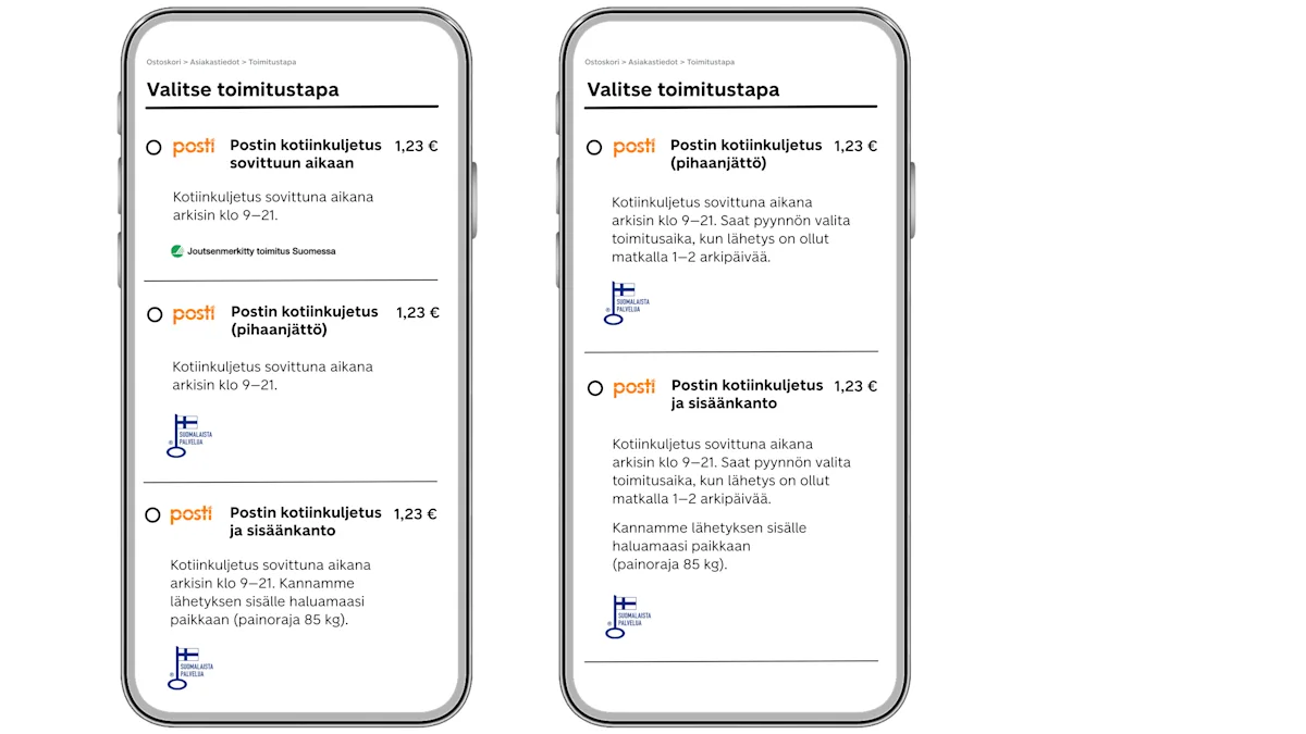 Checkout-toimitukset kuluttajille mallikuvat tekstistä