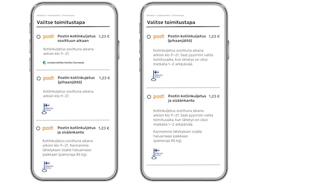 Checkout-toimitukset kuluttajille mallikuvat tekstistä