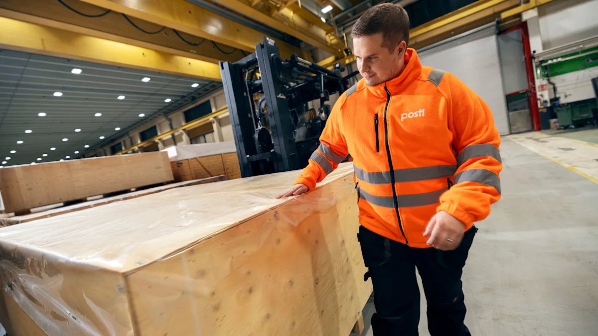 Men working with huge parcels in an inhouse warehouse