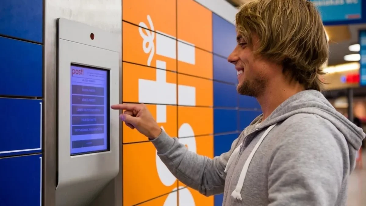 Parcel Locker with a screen in the middle.
