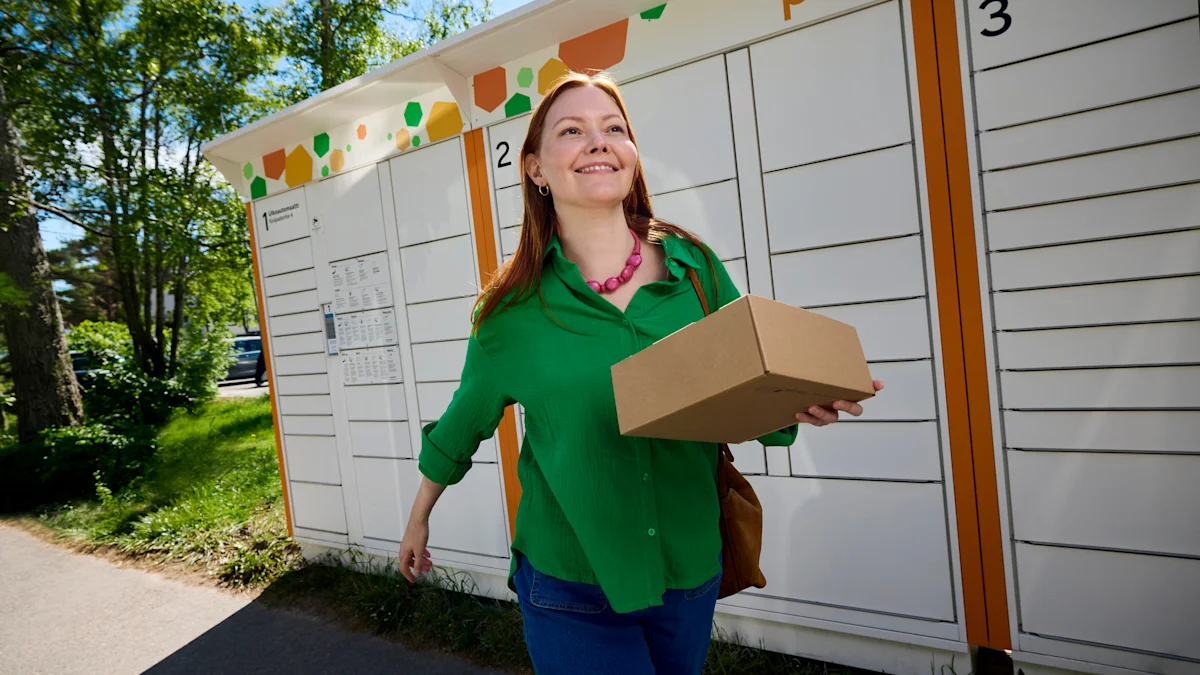 A smiling customer picking up a package.