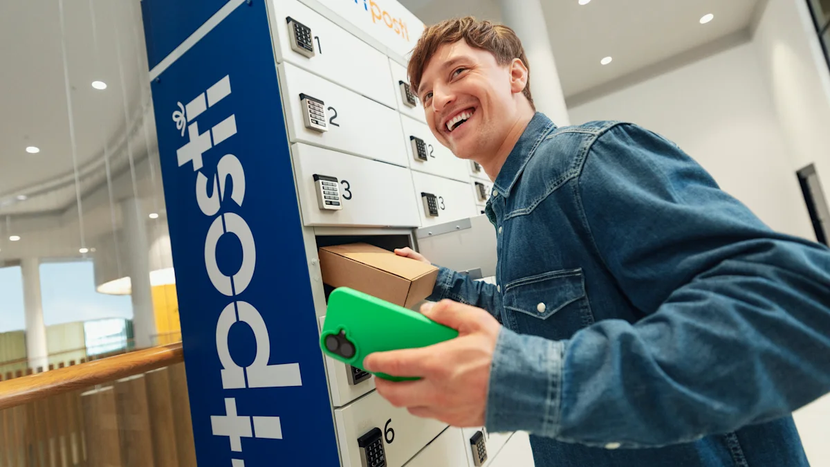 Mees, kes võtab pakki SmartPosti kapist.