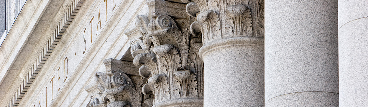 Close-up of United States court house exterior columns
