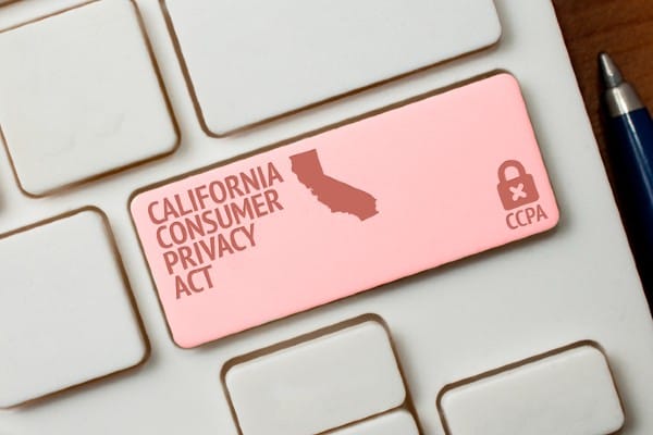 A computer keyboard displays “California Consumer Privacy Act.