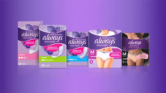 Range of Always Discreet Products on a
