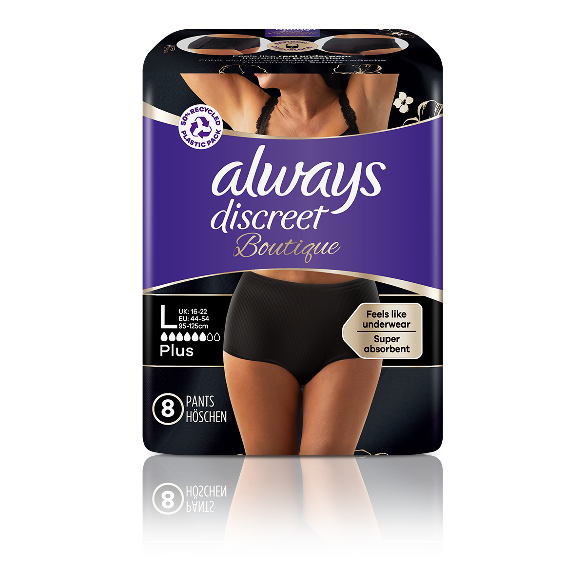 Always Discreet Boutique Incontinence Pants for Women, Large, Plus