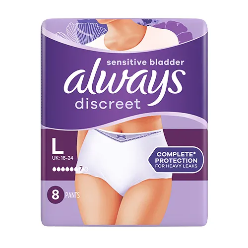 Always Discreet Plus Large incontinence pants packaging