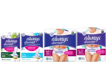 Always Discreet incontinence product packaging with NaviLens codes