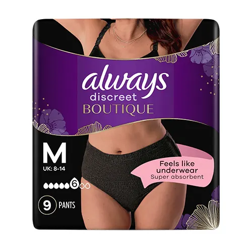 Always Discreet Boutique Black Medium incontinence pants packaging