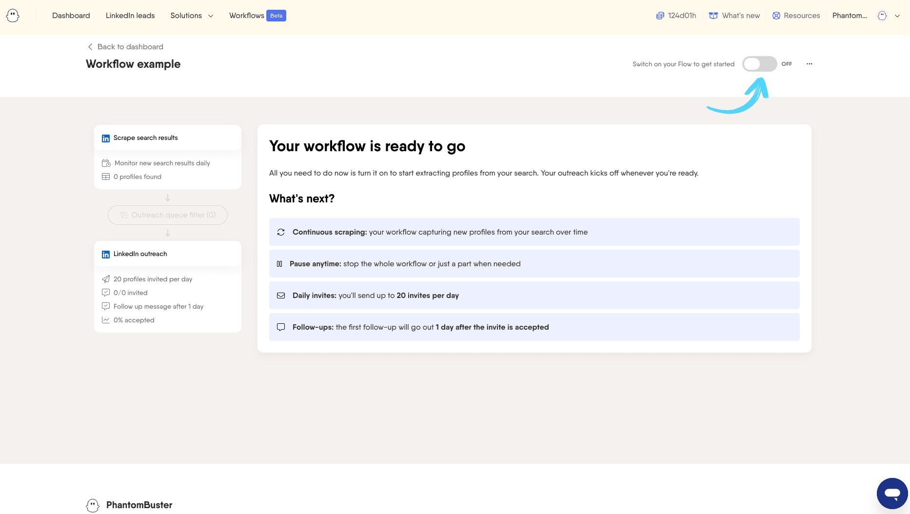 workflow set up launch toggle